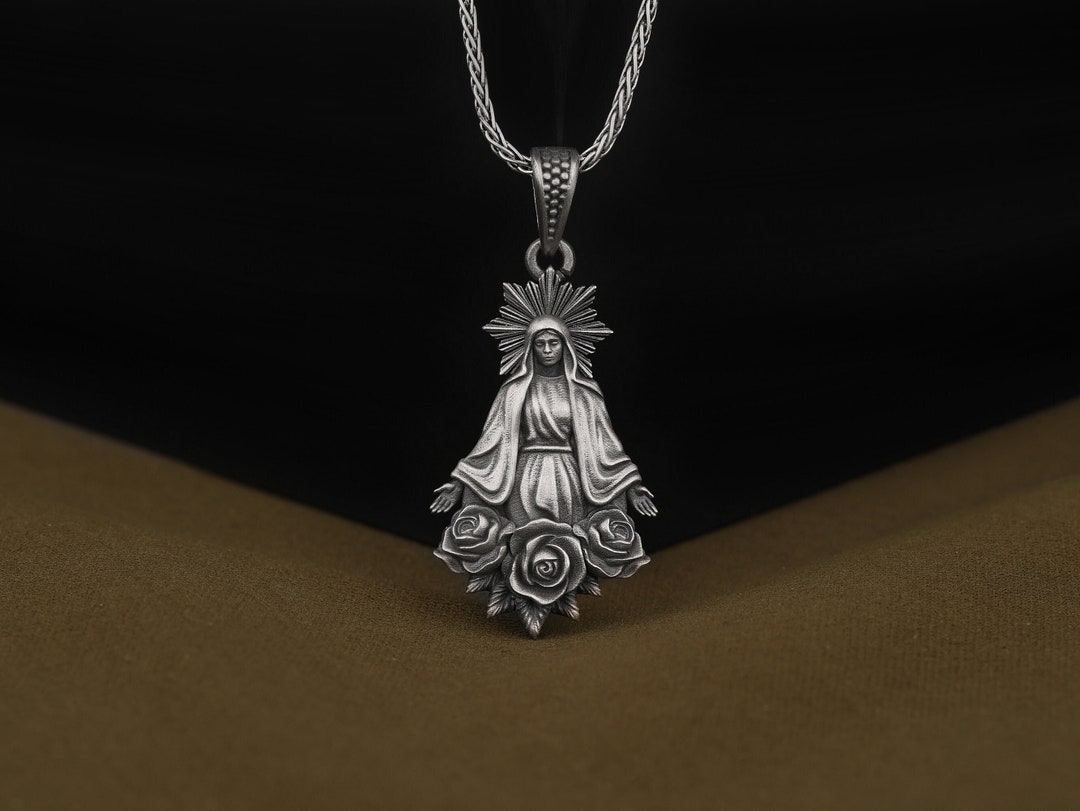 Bone Mother Mary & Flower Pendant main image 0