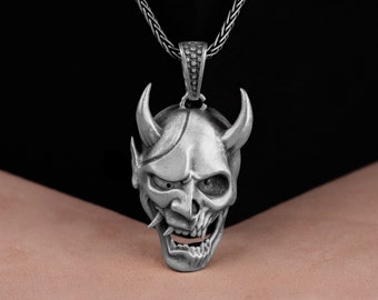 Broked Devil Head Silver Men Neckalce, Sterling Silver Pagan Biker