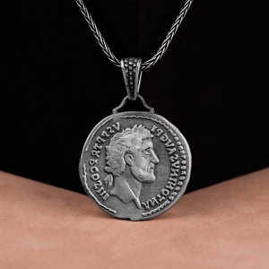 Antoninus Pius Replica Ancient Roman Coin Silver Necklace, Ancient Rome Jewelry, Graduation Necklace, Antique Style Coin, Anniversary Gift