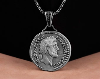 Antoninus Pius Replica Ancient Roman Coin Silver Necklace, Ancient Rome Jewelry, Graduation Necklace, Antique Style Coin, Anniversary Gift
