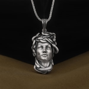 Handmade 3D Medusa Head Pendant, 925 Sterling Silver Greek Bust Necklace, Unique Fantasy Necklace, Cool Silver Mythology Jewelry for Them