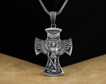 Medaglia Arcangelo San Michele Collana Con Medaglia Scudo Di San Michele Arcangelo - Catena Spiga In Acciaio Inox, Lunga 61 Cm Collana Protezione Cristiana In Argento