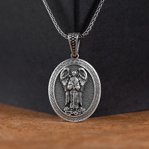 Unique Silver Archangel Saint Gabriel Personalized Charm Necklace, 925 Silver Personalized Archangel, Christian Jewelry, Christian Medallion