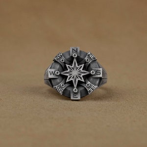 Unique North Star Compass Silver Men Ring, Traveler Man Ring, Seal Compass Ring Jewelry, Husband Gift Ring, Gift For Men, Sailor Jewelry