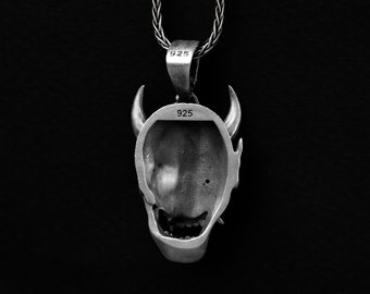 Broked Devil Head Silver Men Neckalce, Sterling Silver Pagan Biker 