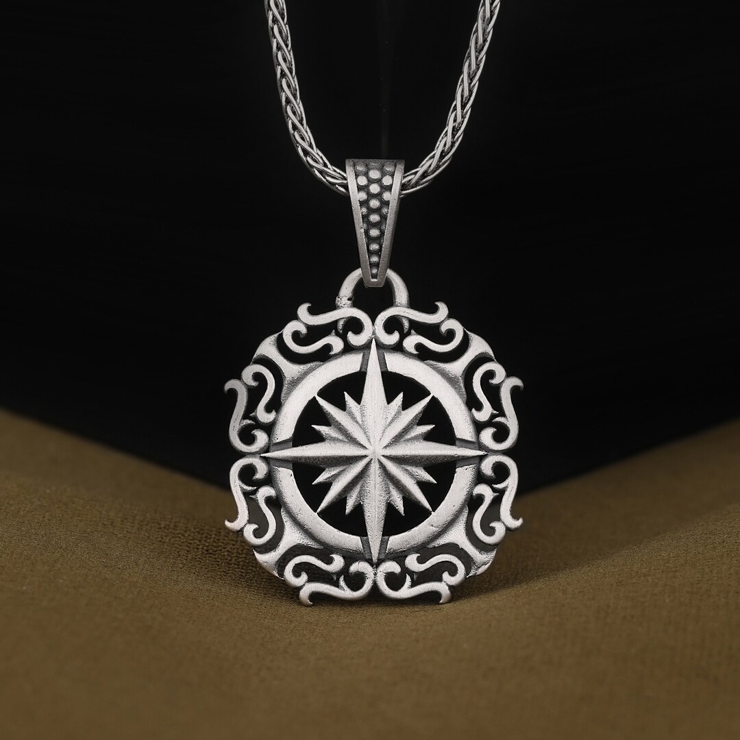Viking Compass Necklace For Men - Stainless Steel Nautical Pendant With Chain