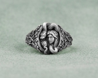 Genesis Adam Eve Silver Ring, Snake and Eve Christian Lover Ring