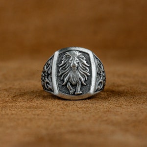 Anillo de hombres león de plata, anillo de plata Leo de hombres únicos, joyería de signo del zodíaco grabado, joyería Leo, anillo del horóscopo para novio, anillo de astrología