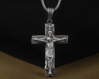 Father Son and the Holy Spirit on Cross Necklace, Holy Trinity God, Son and the Holy Spirit Pendant, 925 Sterling Silver Christian Jewelry