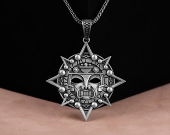 Sonne Anhänger, Azteken Mythologie, Silber Halskette, Sterling Silber Azteken Geschenk, Maya Halskette, Geschenk für Mann, Geburtstagsgeschenk