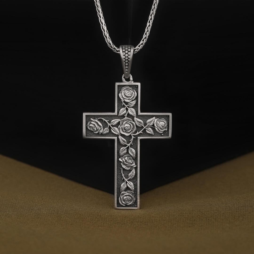 925 Sterling Silver Roses in Cross Necklace, Jesus and the Mother Mary  Necklace, Meaningful Religious Gifts for Her, Christian Jewelry