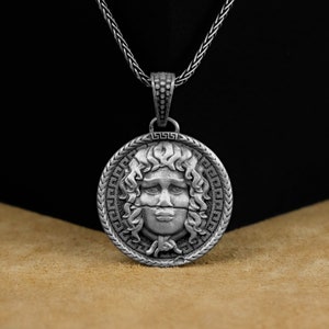 Medusa Pendant, Skull Biker Medusa Silver Men Necklace, Gorgon 925 Silver Medusa Pendant, Oxidized Biker Pendant, Birthday Gift Necklace