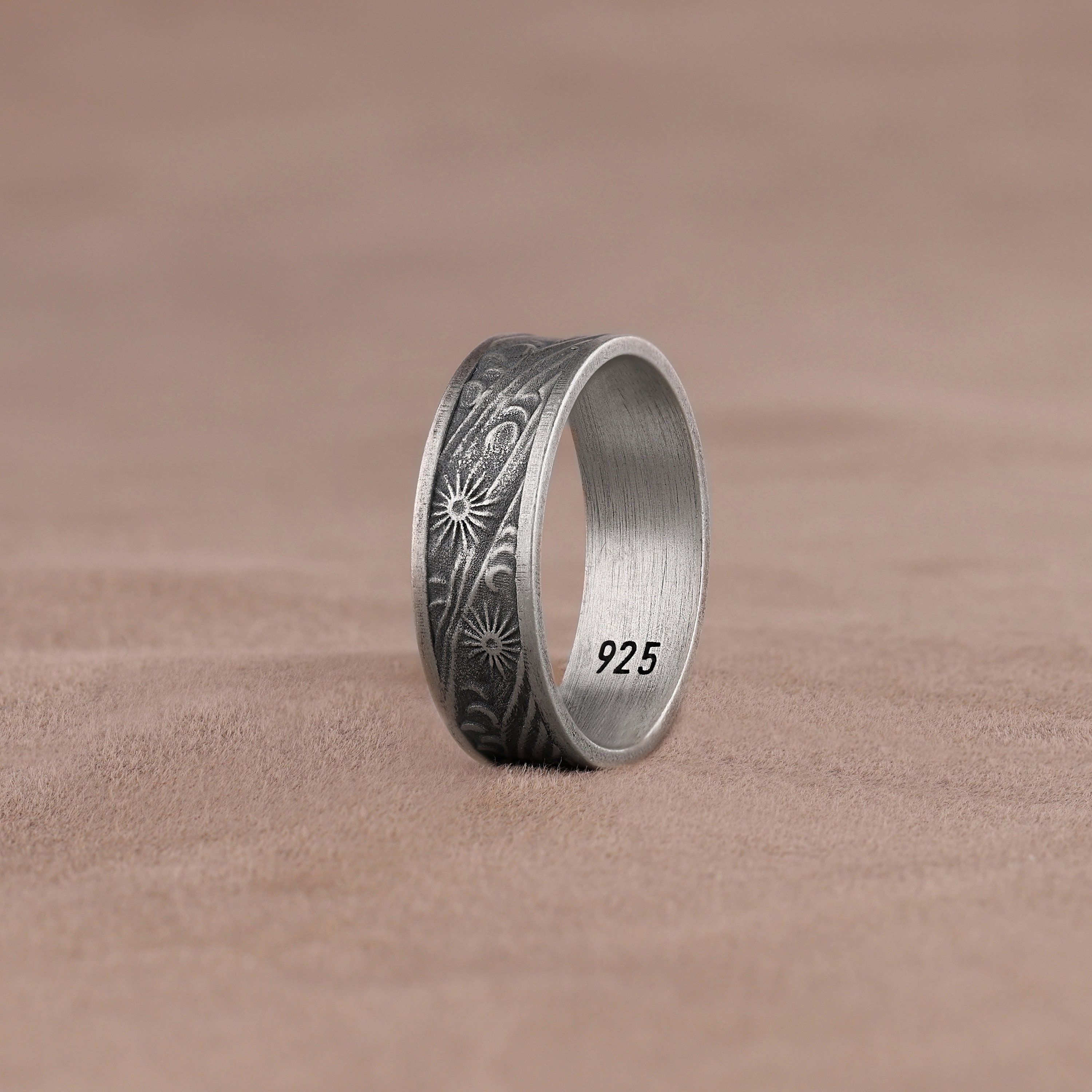 Sky Stars and Sun Band Ring, Celestial Jewelry, Night Sky Wedding Band ...