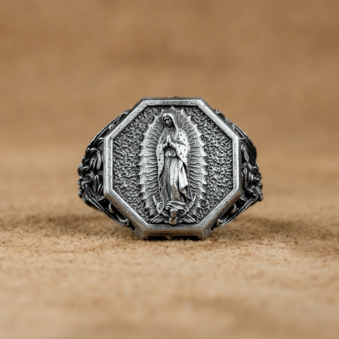 Virgin Mary Signet Silver Men Ring, Religious Ring Jewelry Gift ...