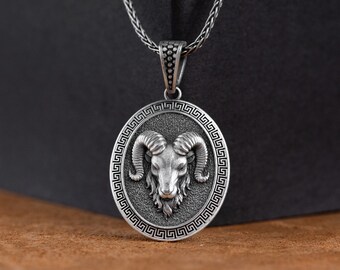 Wisiorek Baran Baran, spersonalizowany srebrny naszyjnik z głową barana Barana, biżuteria zodiakalna, biżuteria zwierzęca, wisiorek astrologiczny, prezent urodzinowy
