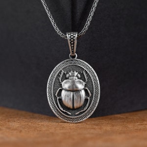 Scarab Silver Pendant, Egyptian Scarab Personalized Men Necklace, Sterling Silver Egyptian Jewelry, Ancient Egyptian Amulet, Gift For Wife