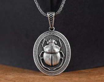 Wisiorek ze srebra Scarab, Egipski Skarabeusz Spersonalizowany męski naszyjnik, Srebrna biżuteria egipska, Starożytny egipski amulet, Prezent dla żony