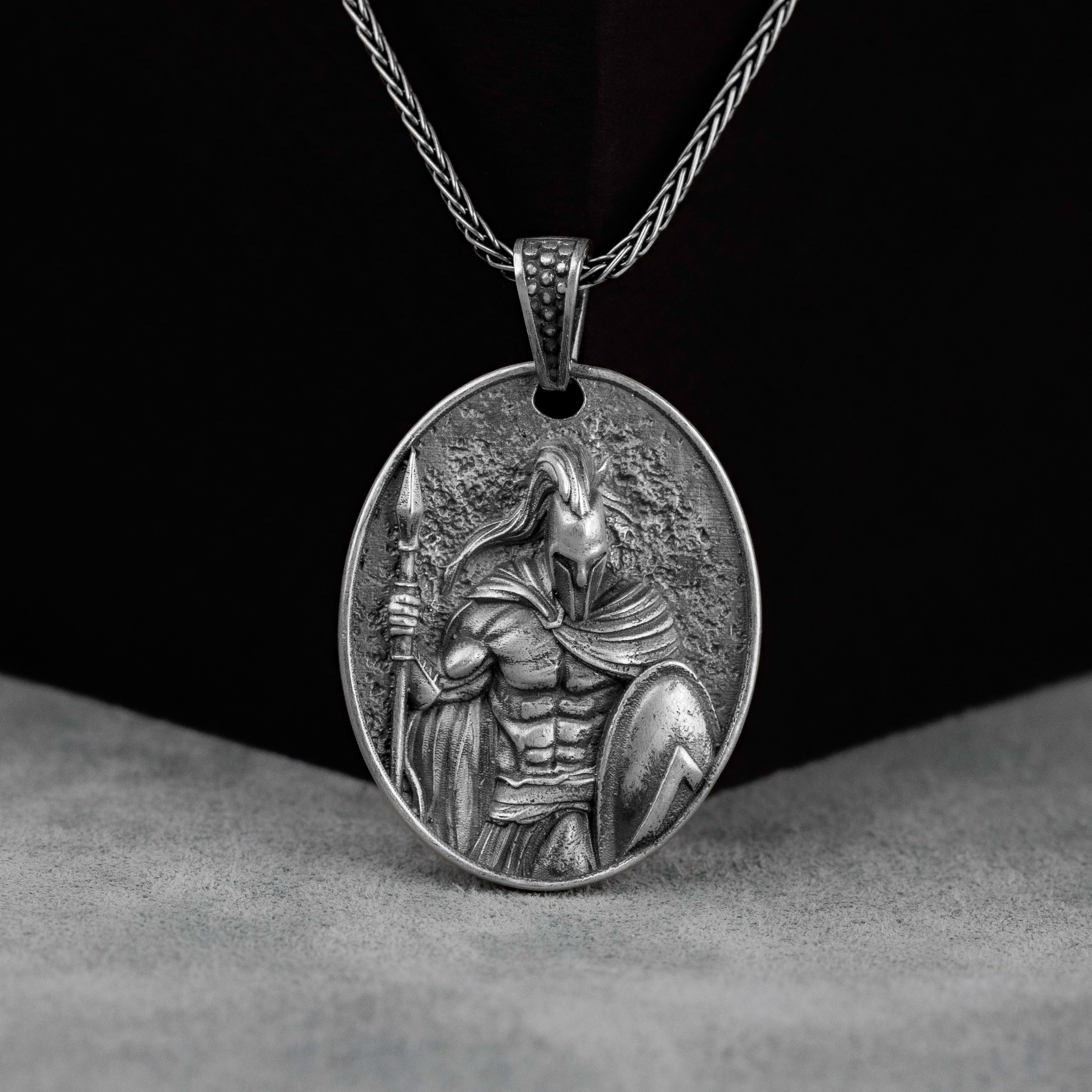 Spartan King Silver Pendant, Spartan Men Necklace, Warrior Men