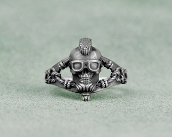 Anillos de hombre de calavera escocesa, Anillo de calavera meñique de motorista, Joyería de plata gótica oxidada, Regalo para el mejor amigo, Regalo para novio, Regalo de cumpleaños