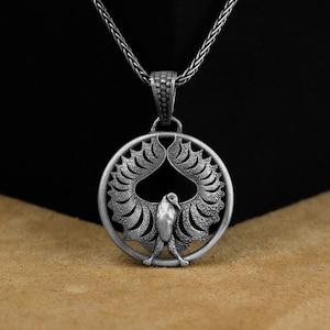 Eagle Pendant, Winged Eagle Silver Men Necklace, Handmade Artisan Medal Jewelry, Men Silver Necklace, Animal Lover, Animal Eagle Jewelry