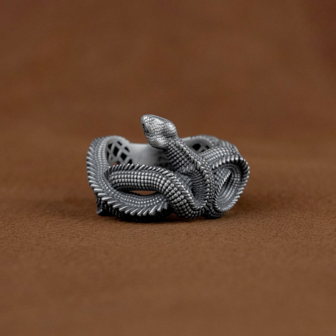 Wrapping Snake Biker Ring in 925 Sterling Silver, Handmade Elegant and ...