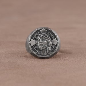 Handmade Christian Silver Ring, Jesus Christ Statement Ring, Unique Religious Jewelry, Messiah Signet Ring, Catholic Ring, Christians Gift