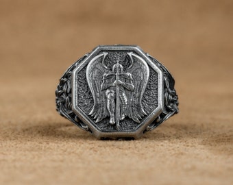 大天使聖ミカエル 925k シルバーリング、神の兵士 - Etsy 日本