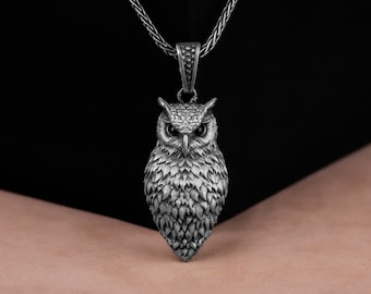 Silver Cute Owl Silver Charm Necklace, Owl Silver Men Jewelry, Animal Lover, Memorial Gift, Silver Owl Men Pendant, Gift For Wife, Men Gift