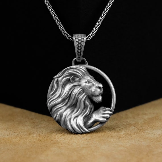 Collana Con Leone Vichingo In Argento 925 - Ciondolo Nordico Uomo E Donna - Gioiello In Argento Stile Vichingo Con Testa Di Leone