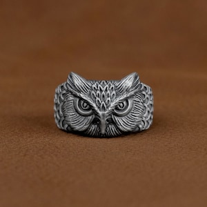 Handmade Owl Signet Silver Ring, Classic Cool Birds of Prey Ring, Engraved Animal Silver Men Ring, Pinky Bird Ring, Gift Rings For Husband