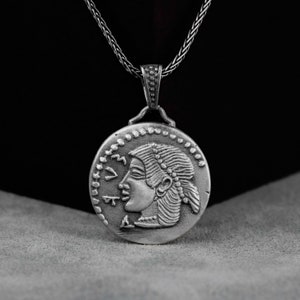 Zilveren replica Aeolis tetradrachme muntketting, antieke munt mannen pendan, oude Griekse sieraden, jubileumcadeau, cadeau voor zus