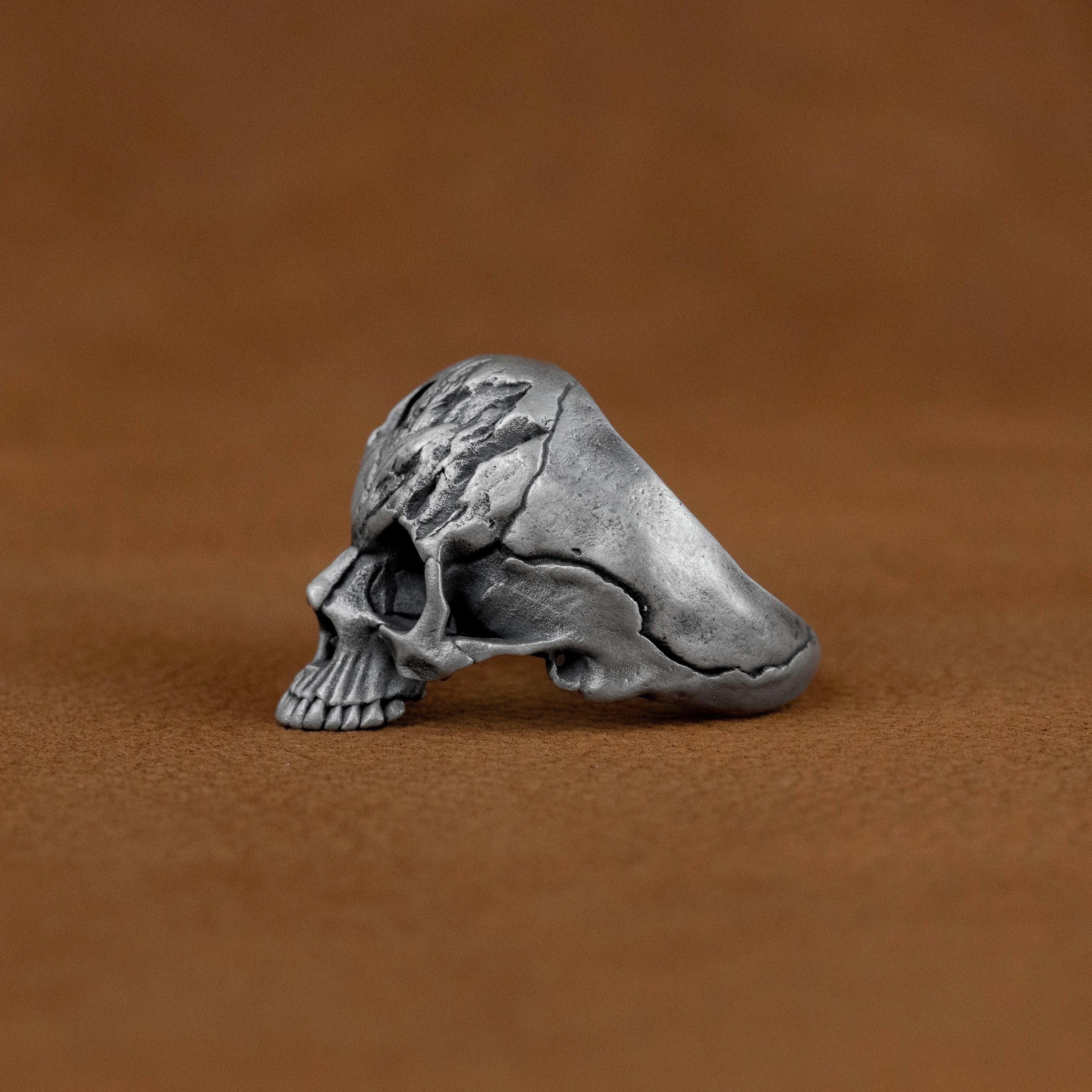 Skull Rings Broken Skull Biker Ring, Unique Textured Statement Ring for Bikers ...