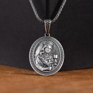 Saint Barbara Pray For Us Silver Necklace, Religious Medal Pendant, Saint Barbara Holy Helper Gift, Catholic Medal Patron Of Military