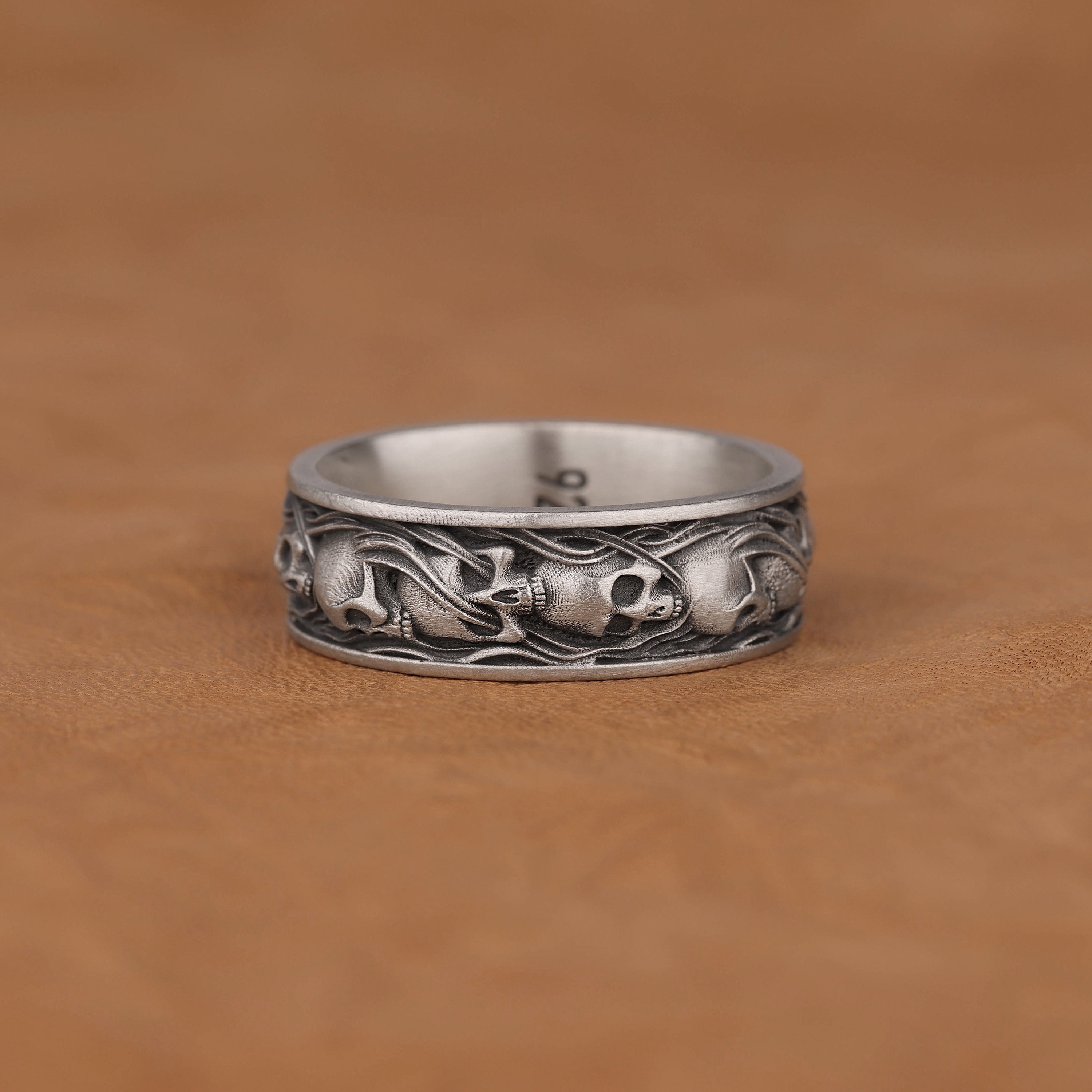 Skulls in Smoke Gothic Band Ring, Handmade Cool Mens Statement Ring ...