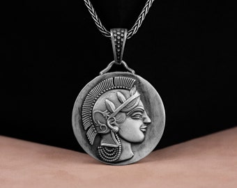 Athena Silver Replica Coin Men Necklace, Oxidized Ancient Coin Jewelry, Goddess Necklace For Mom, Mythology Lover, Birthday Gift, Men Gifts