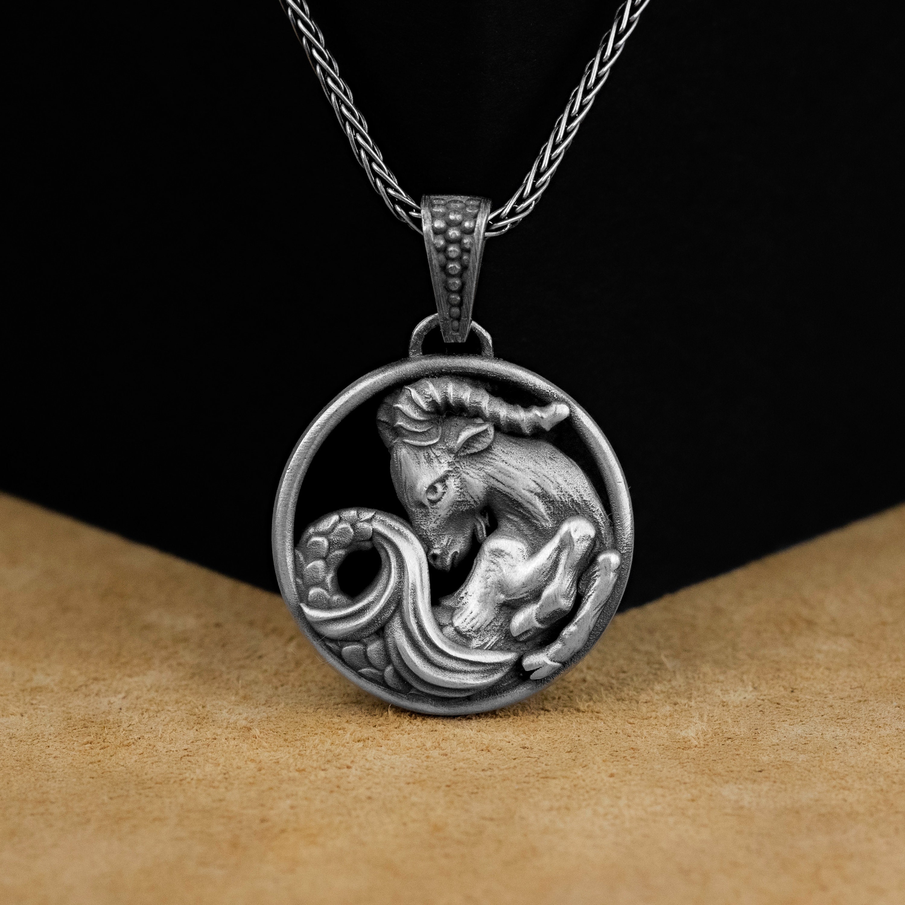 Capricorn Pendant, Zodiac Capricorn Oxidized Silver Men Necklace, Capricorn Zodiac Sign Jewelry, Horoscope Pendant, Memorial Birthday Gift