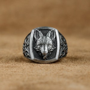 Silver Kitsune Fox Signet Men Ring, Japanese Mythology Men Ring, Fantastic Fox Men Silver Ring, Wedding Gift For Husband, Birthday Gift