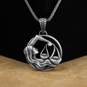 Libra Pendant, Oxidized Silver Zodiac Libra Charm Men Necklace, Libra Zodiac Sign Jewelry, Astrology Pendant, Birthday Gifts, Gift For Wife