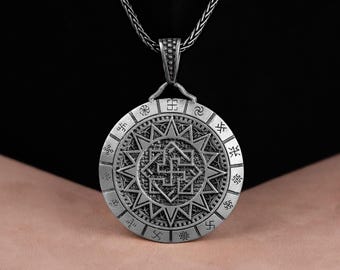 Srebrny wisiorek z Walkirią, naszyjnik z Walkirią ze słowiańskimi symbolami w mitologii, słowiański naszyjnik pogański, nordycki wisiorek, prezent dla męża
