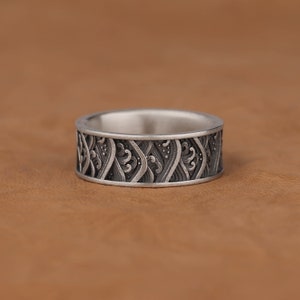 Japanisch Die große Welle von Kanagava Gravierte Versprechen Ringe für Paare, 925 Sterling Silber Herren Ehering, Elegante Mythologie Schmuck