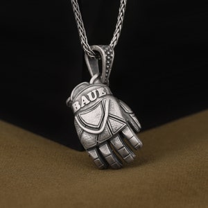Ice Hockey Glove Necklace in 925 Sterling Silver, Hockey Jewelry for Ice Sports Lovers, Ice Hockey Player Pendant, Cool Mens Necklaces