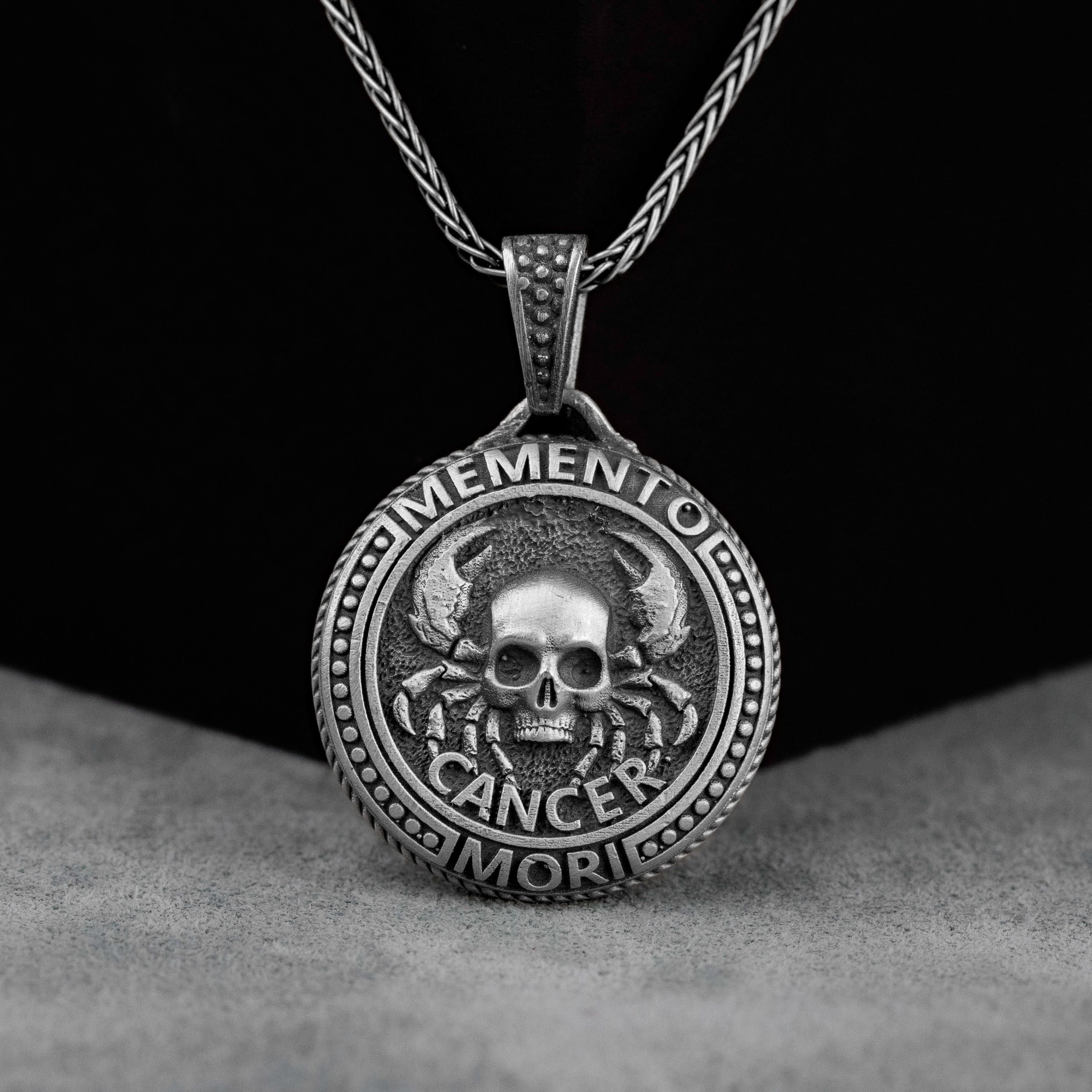 Silver Cancer Zodiac Memento Mori Necklace, Cancer Horoscope Necklace, Gothic Astrology Necklace For Best Friend, Birthday Gift