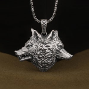 925 Sterling Silver Twin Wolf Heads Necklace, Nordic Wolves Pendant, Handmade Animal Jewelry, Cool Birthday Gift for Boyfriend and Bikers