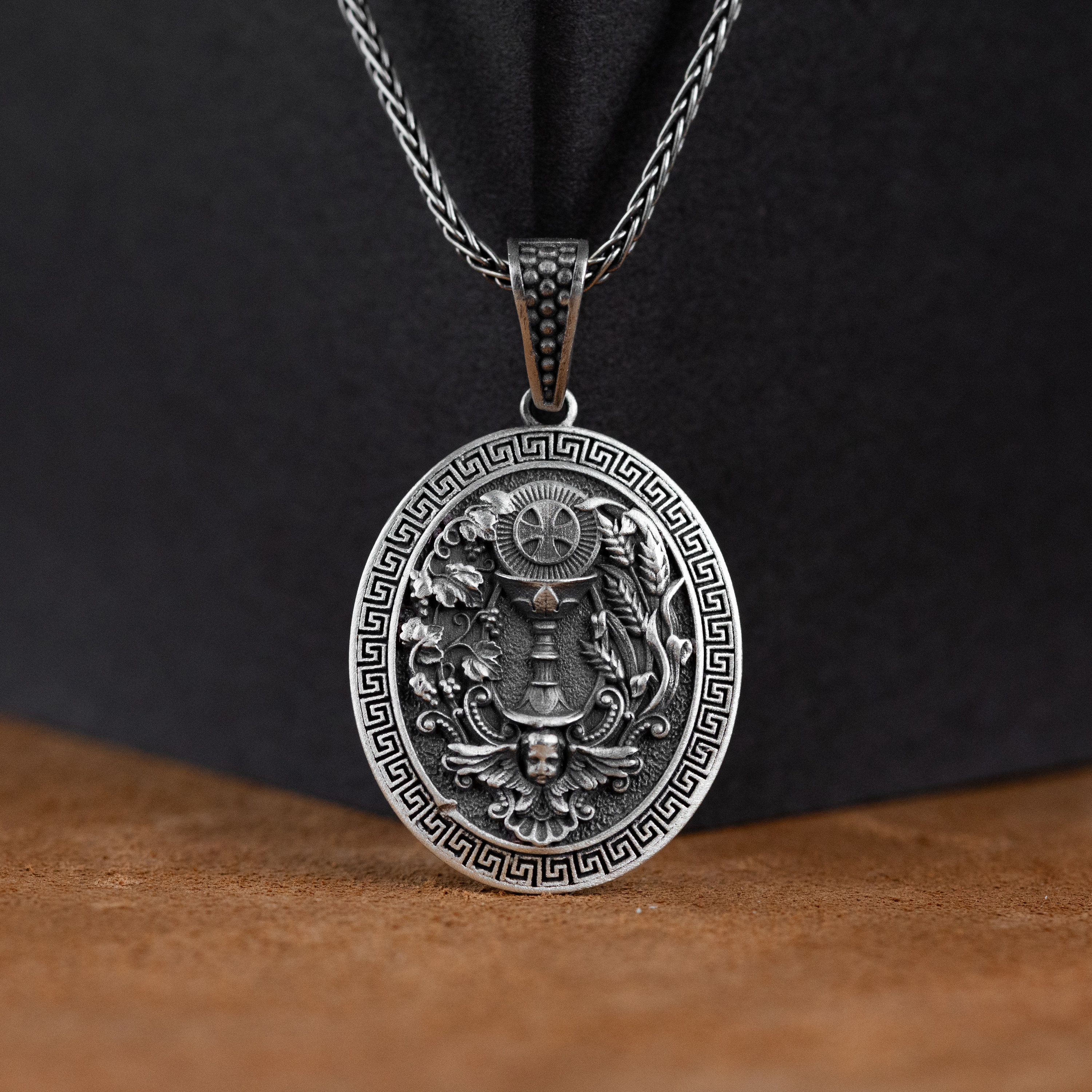 Unique Holy Grail Silver Necklace, Religious Medal Necklace for 