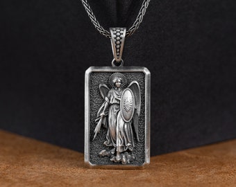 Wisiorek Archanioła, Srebrny Naszyjnik Archanioła Michała, Biżuteria Skrzydlatego Archanioła Św. Michała, Naszyjnik Tarcza, Prezent Rocznicowy, Módl Się Za Nami