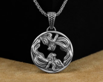 Gemini Pendant, Unique Gemini Engraved Sterling Silver Men Necklace, Horoscope Gemini Zodiac Sign Jewelry, Birthday Gift, Gifts For Sister