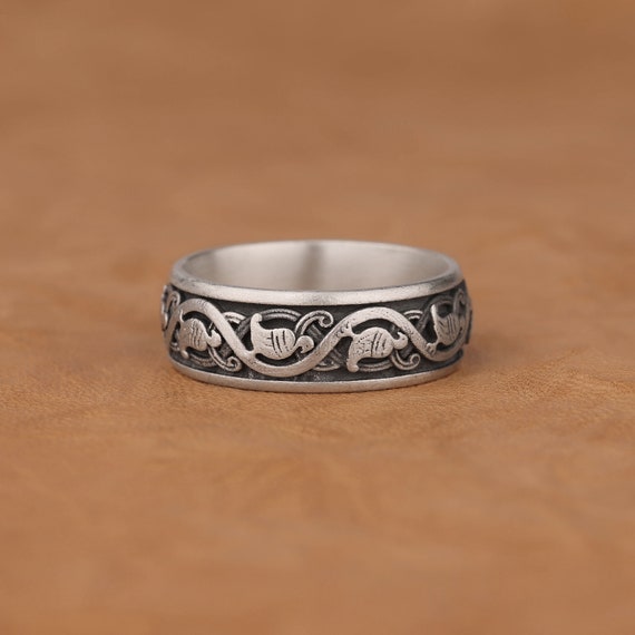 Pigeons on the Tree Branches Band Ring in 925 Sterling Silver, Cool and Stylish Wedding Band, Handmade Personalized Jewelry, Gift For Her