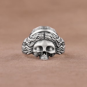 Aphrodite Skull Gothic Pinky Ring, Goddes Venus Statement Ring, Handmade Sterling Silver Biker Ring, Cool Greek Mythology Ring For Her