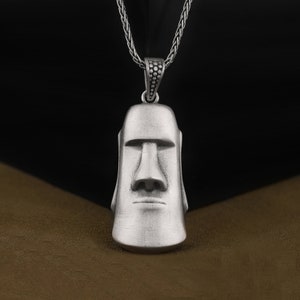 Handmade Moai Head Pendant, 925 Sterling Silver Pagan Necklace, Unique Minimalist Necklace, Dainty Necklace for Friends, Good Luck Necklace