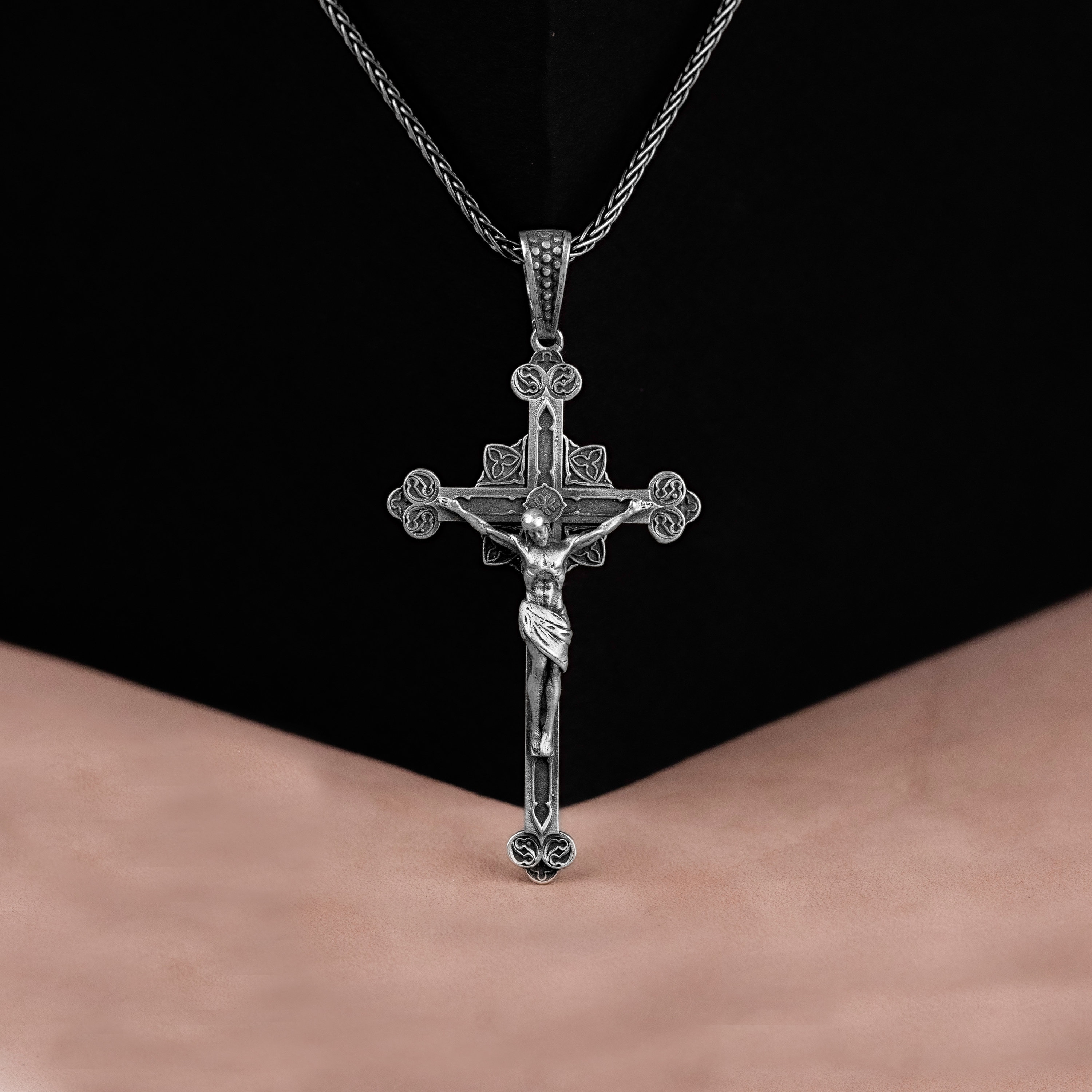 アクセサリー vintage silver925 Jesus cross necklace Jesus Christ Crucifix Cross Pendant Necklace Solid 925 Sterling